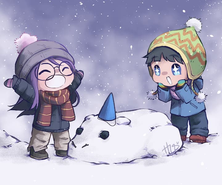 fanart of the Nekos around a snow capybara
