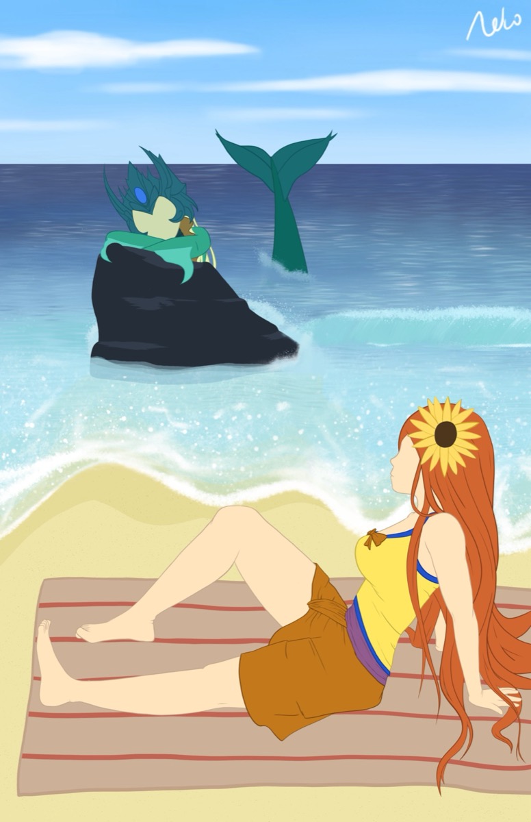 Leona and Nami at a beach